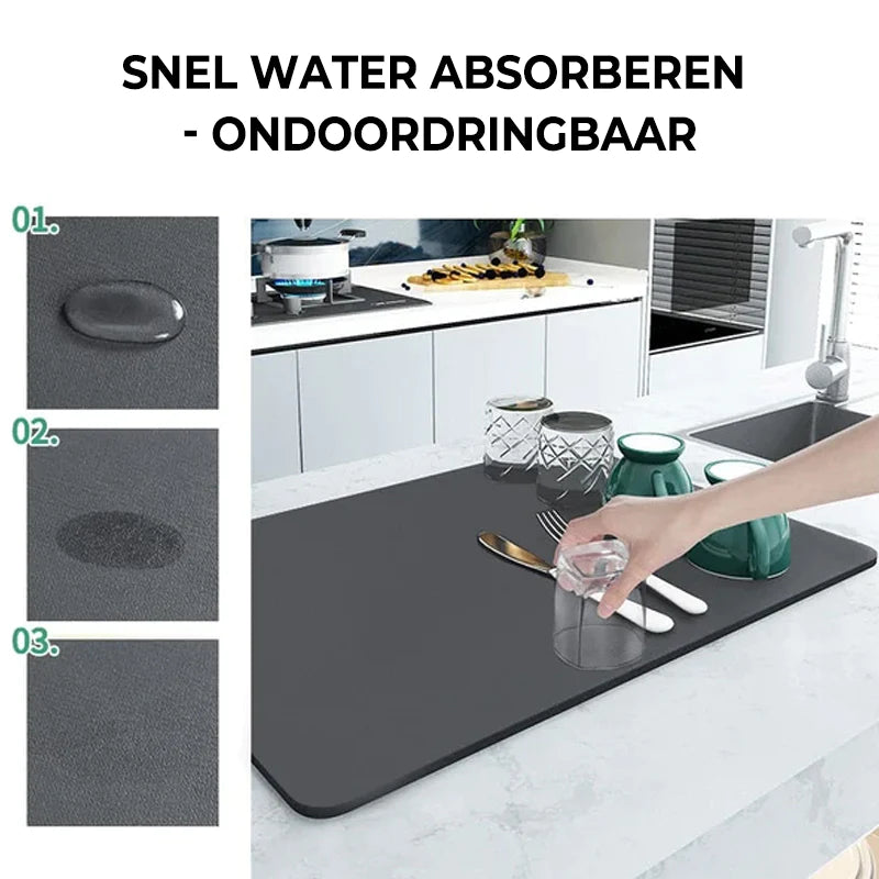 Absorberende mat - afdruip mat - vaat afwas droogmat - zeg vaarwel tegen natte aanrechtbladen – deze absorberende mat houdt uw keuken droog en netjes!