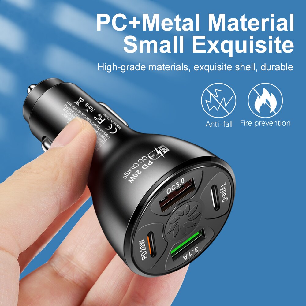 Auto snel lader - 4x sneller laden - Ultra compatible - USB-C - QC3 - PD20 - usb 3.1 Ultra fast charger - Iphone, Android, Xiaomi, Samsung