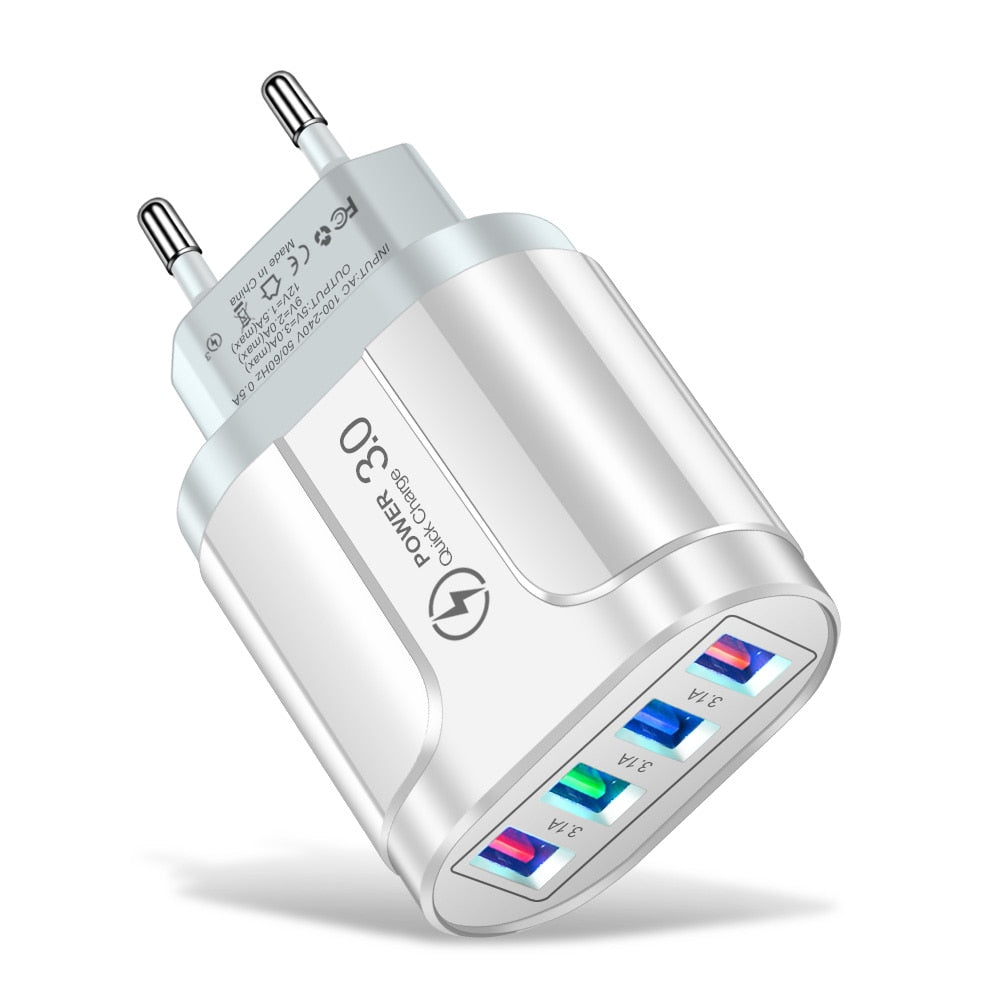 Razendsnelle USB oplader - 4 apparaten tegelijkertijd - Quickcharge 3.0 laad tot 4x zo snel op