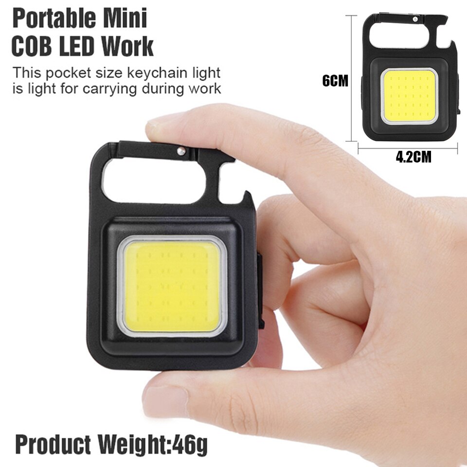 Mini LED lamp – Werklicht – Sleutelhanger – Keychain Flashlight – Magneet – Flesopener – Multifunctioneel – Kamperen – 4 verschillende lichtmodi – Oplaadbaar via USB – Onmisbare tool voor aan je sleutelbos of in de werkplaats – Outdoor must have