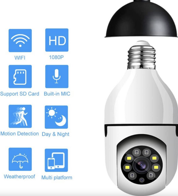 Camera Beveiliging Draadloos Wifi – WIFI Smart Camera – E27 Lamp Surveillance Camera Nachtzicht Full Color Automatische bewegings sensor melding 4x Digitale Zoom Video Indoor Security Monitor