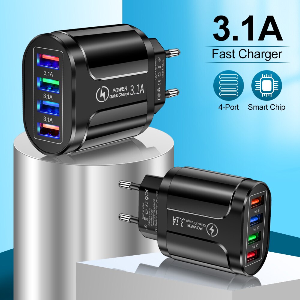 Razendsnelle USB oplader - 4 apparaten tegelijkertijd - Quickcharge 3.0 laad tot 4x zo snel op