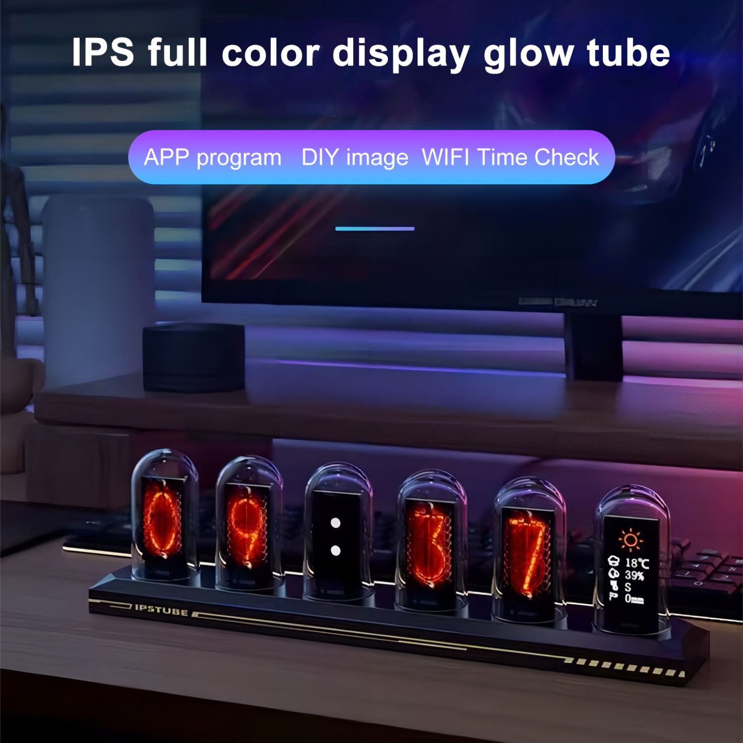 6-bit ips retro glows analoge nixie tube clock kit programmeerbare weergave ips scherm rgb pseudo-glow clock desktop creatieve klok colorful led-beeldweergave