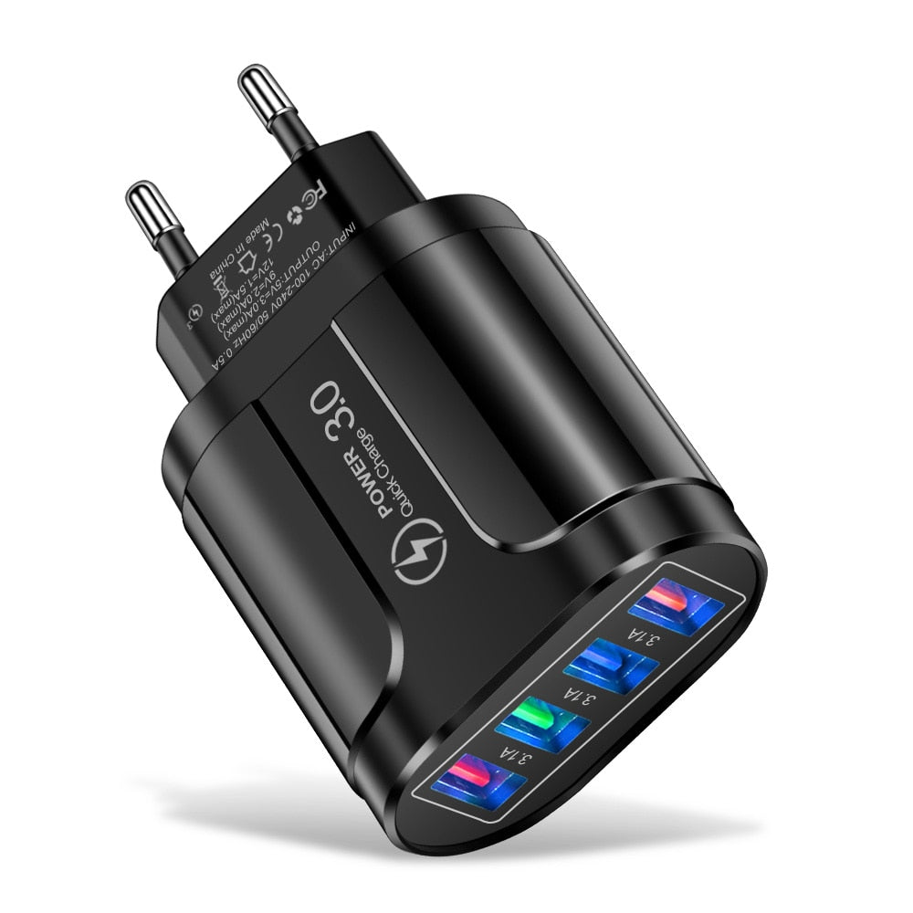 Razendsnelle USB oplader - 4 apparaten tegelijkertijd - Quickcharge 3.0 laad tot 4x zo snel op