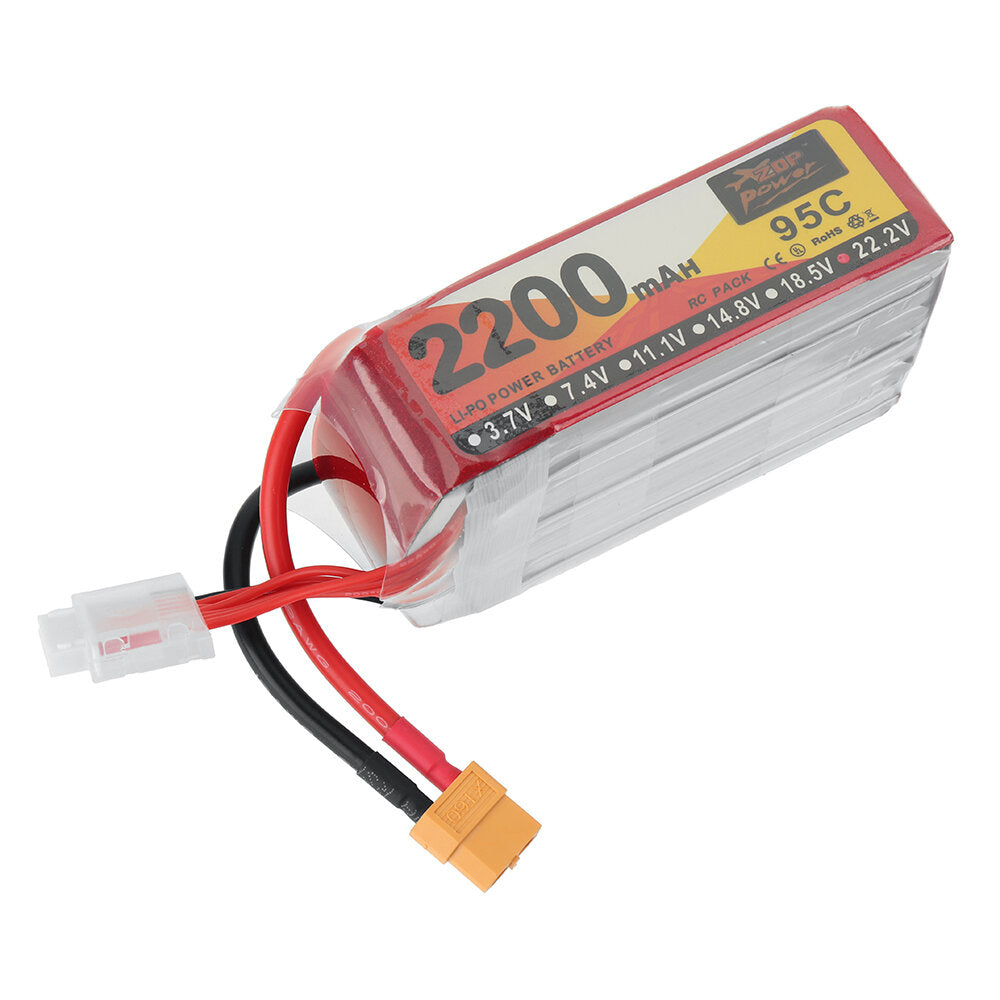 zop power 22.2v 2200mah 95c 6s lipo-batterij xt60-stekker voor rc drone