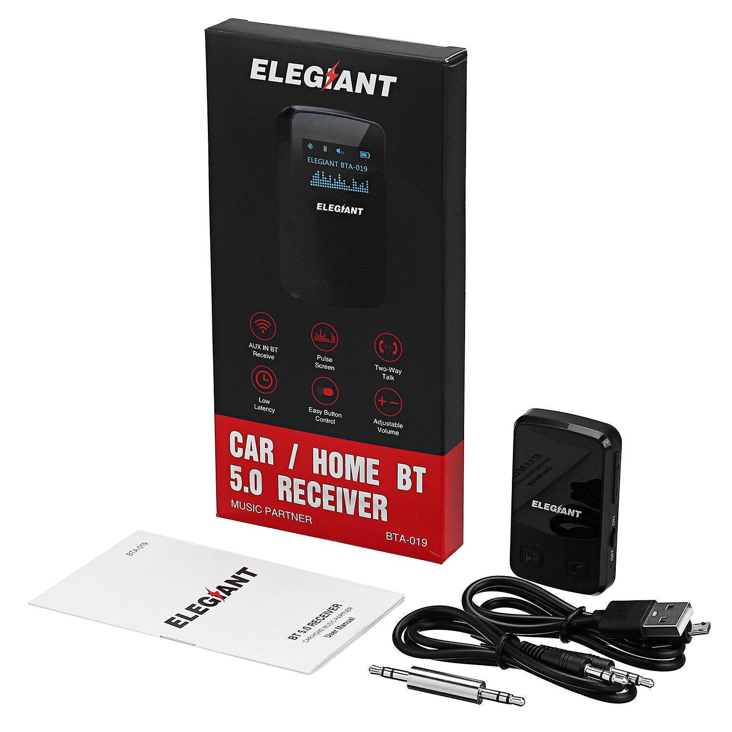 elegiant bluetooth-ontvanger aux oled-display bluetooth 5.0-adapter audio draadloze draagbare ontvanger