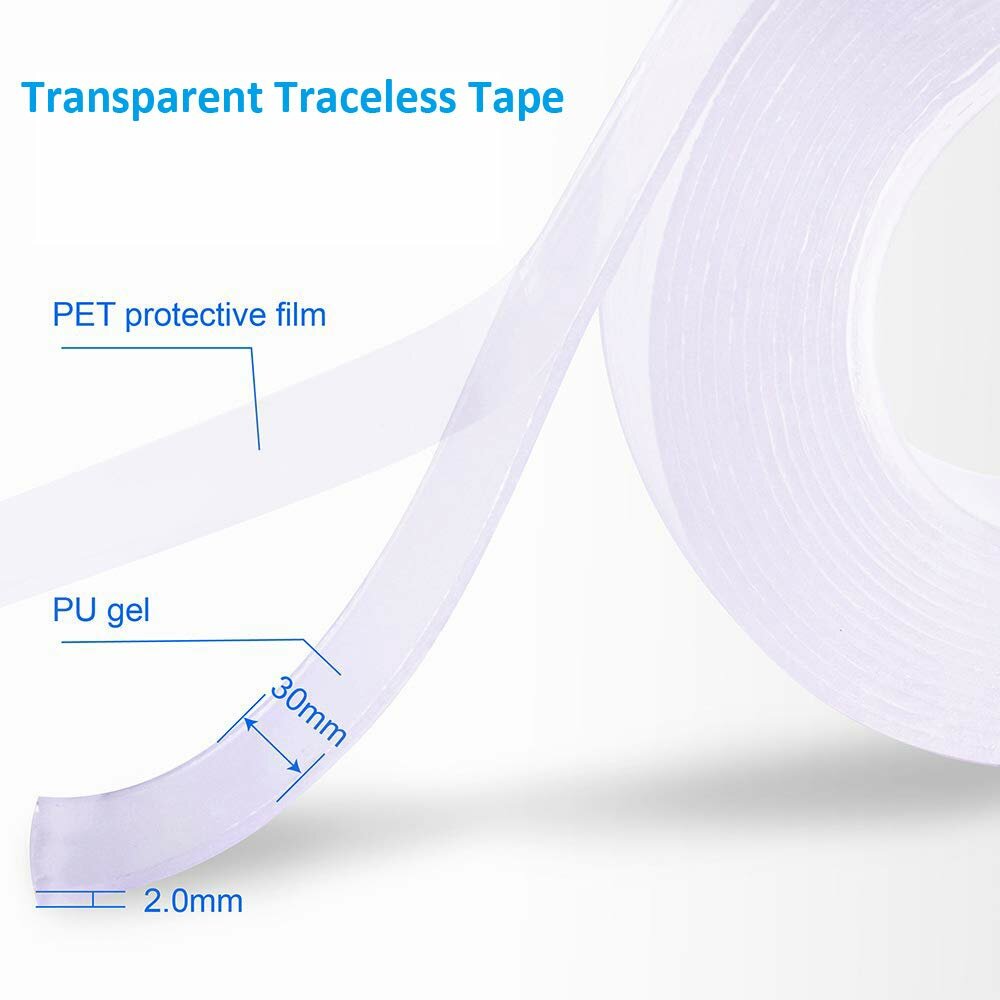 5m transparant dubbelzijdig nano pu gel tape antislip vaste lijm 30mm