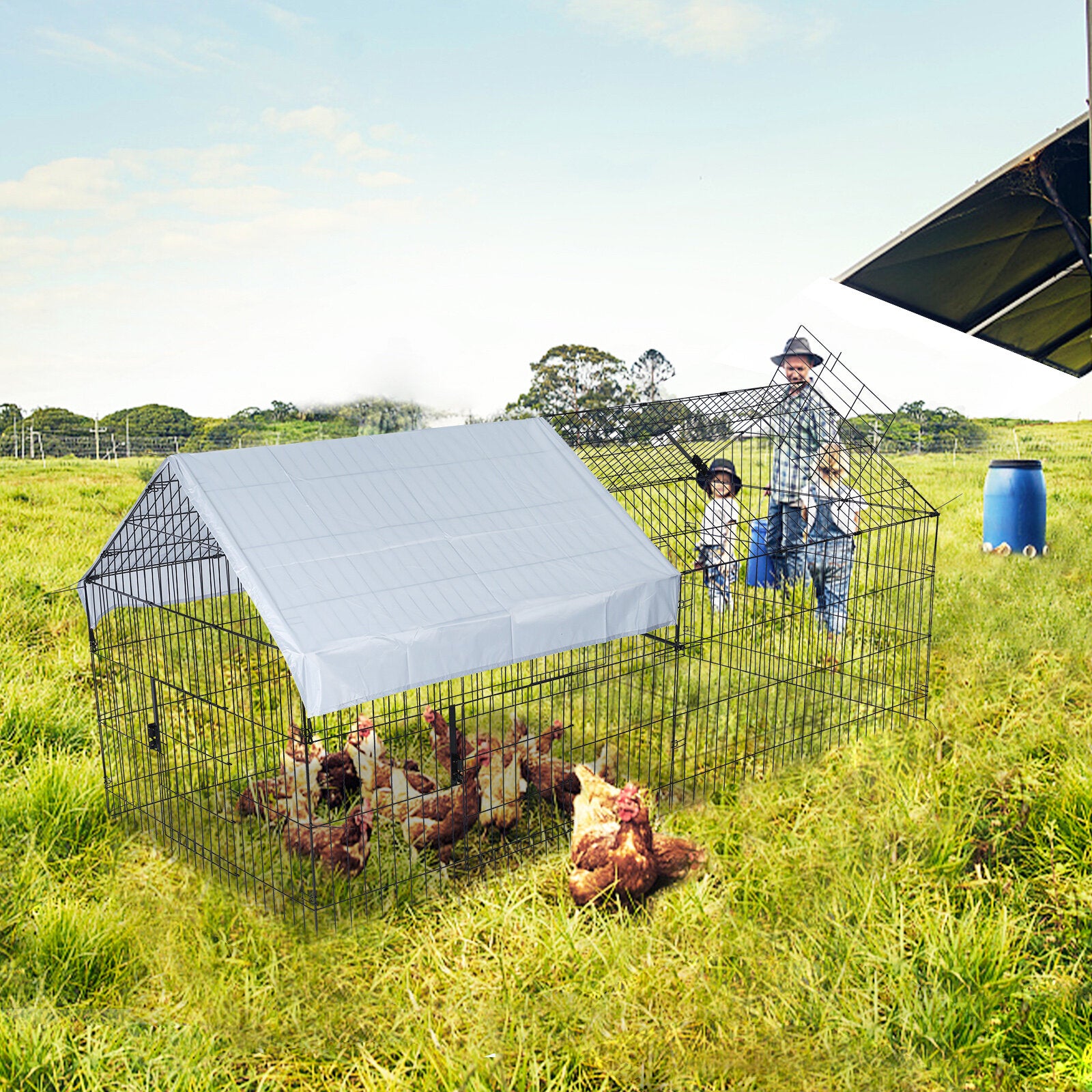 pawgiant kippenhok run cage upgrade 86.6 × 40 × 38 metalen kip hek pen huisdier box behuizingen met bescherming cover & grond nagel. kooi binnen buiten tuin voor kleine dieren kat kip eend konijn