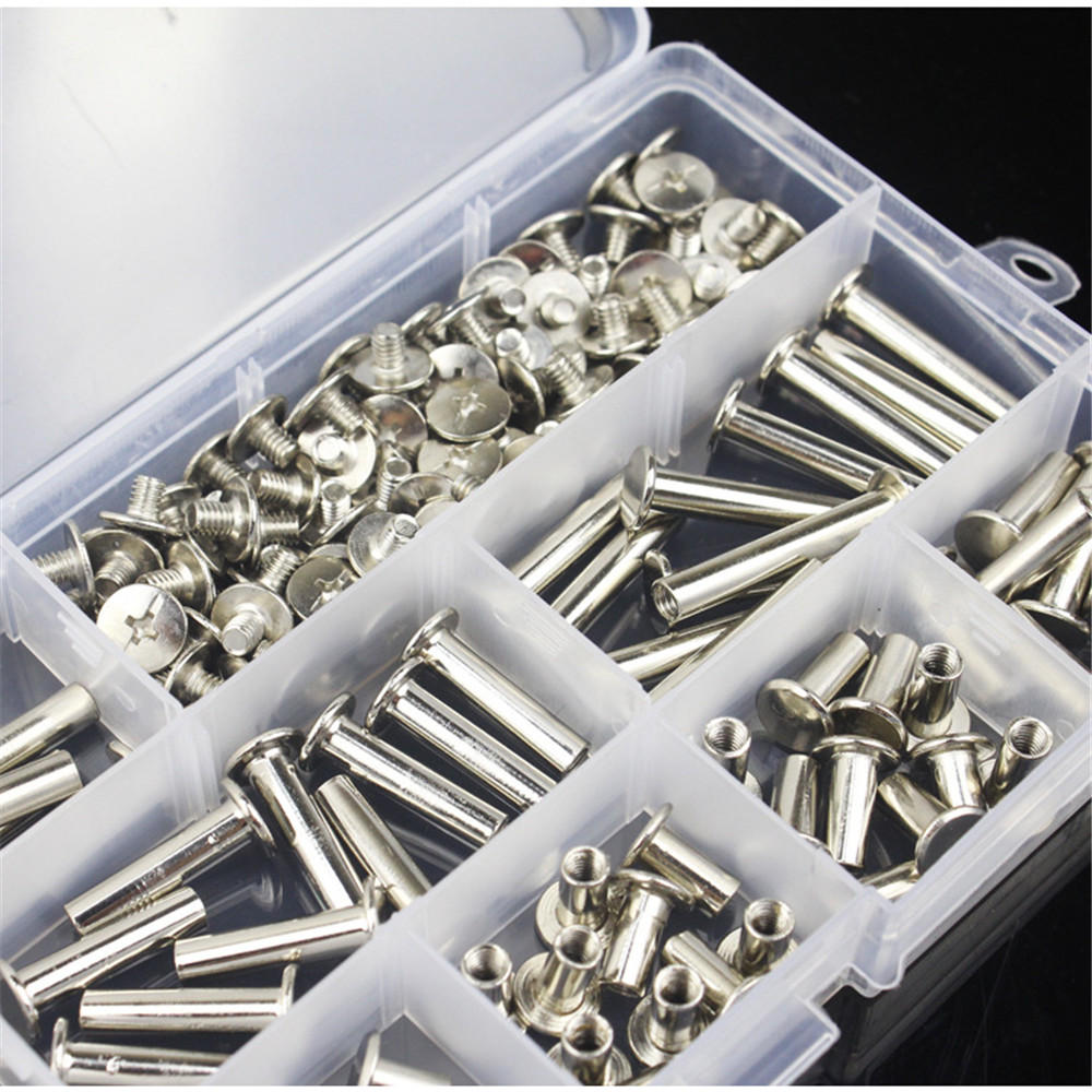 90 sets m5 6-30mm vernikkelen phillips chicago inbindpalen stud schroeven klinknagel knop boekbinden