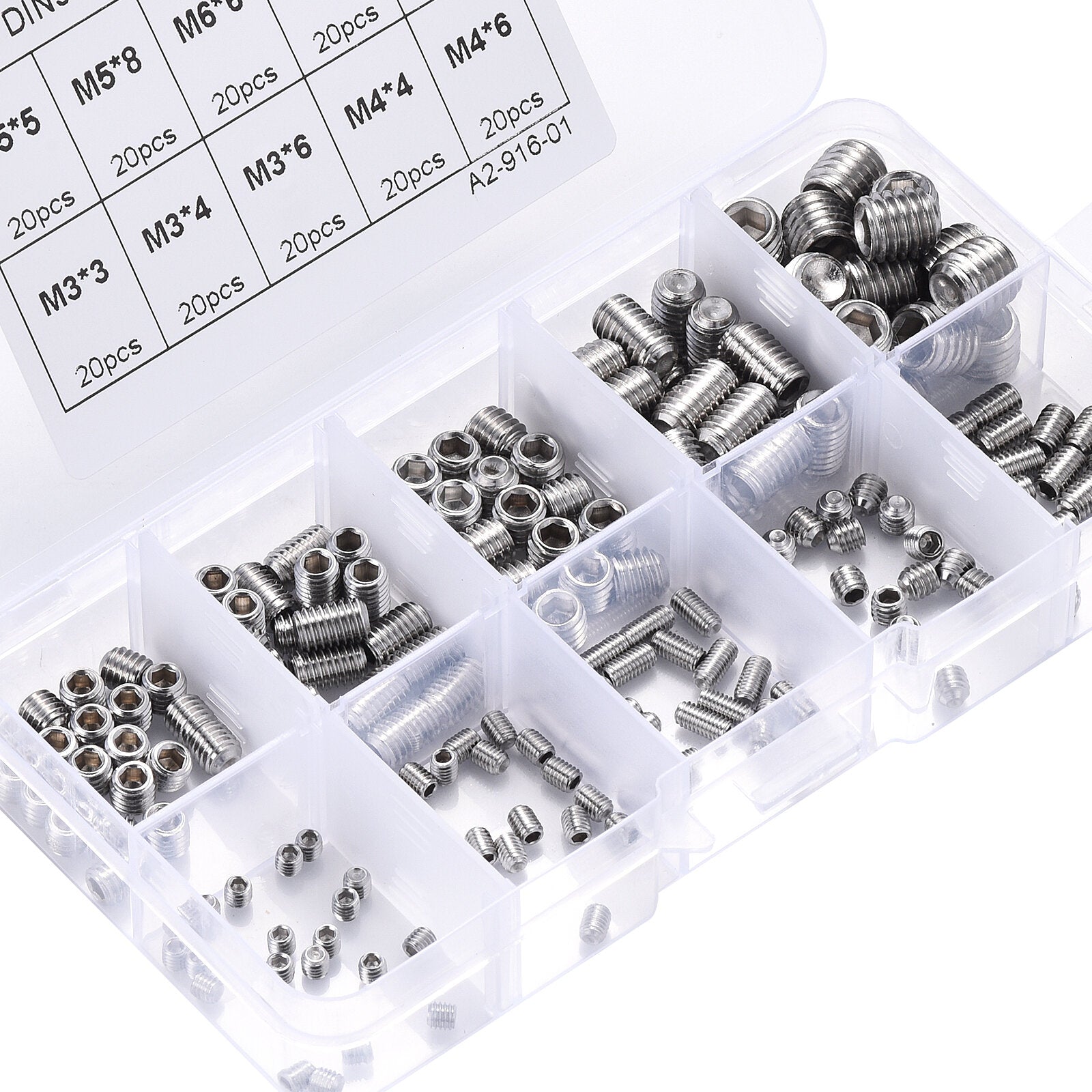 200st 304 rvs stelschroef m3 m4 m5 m6 m8 allen head socket hex stelschroef set cup punt assortiment kit metrische