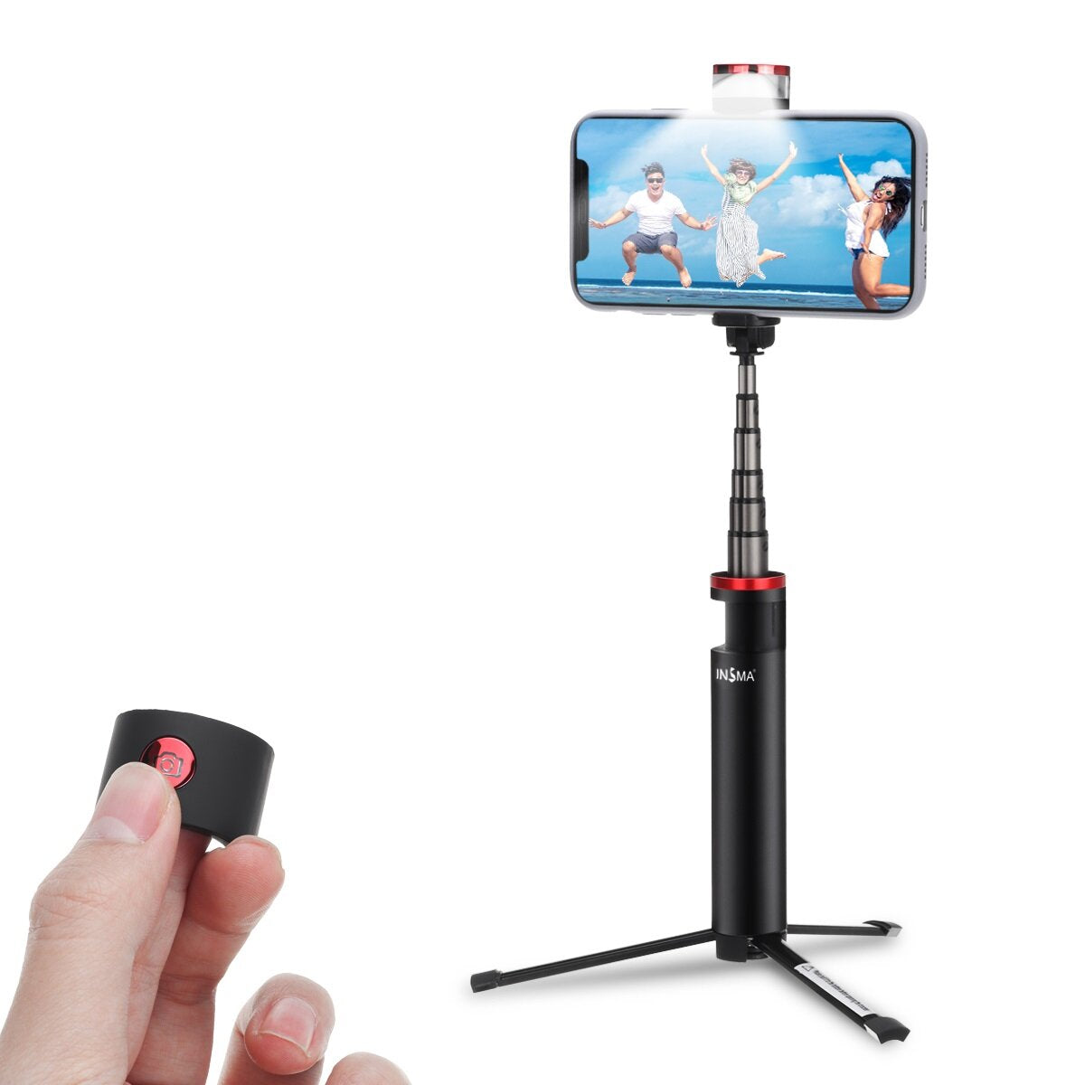 insma ins-10 all in one led invullicht selfie stick uitschuifbare bluetooth afstandsbediening statief voor live stream telefoons sport