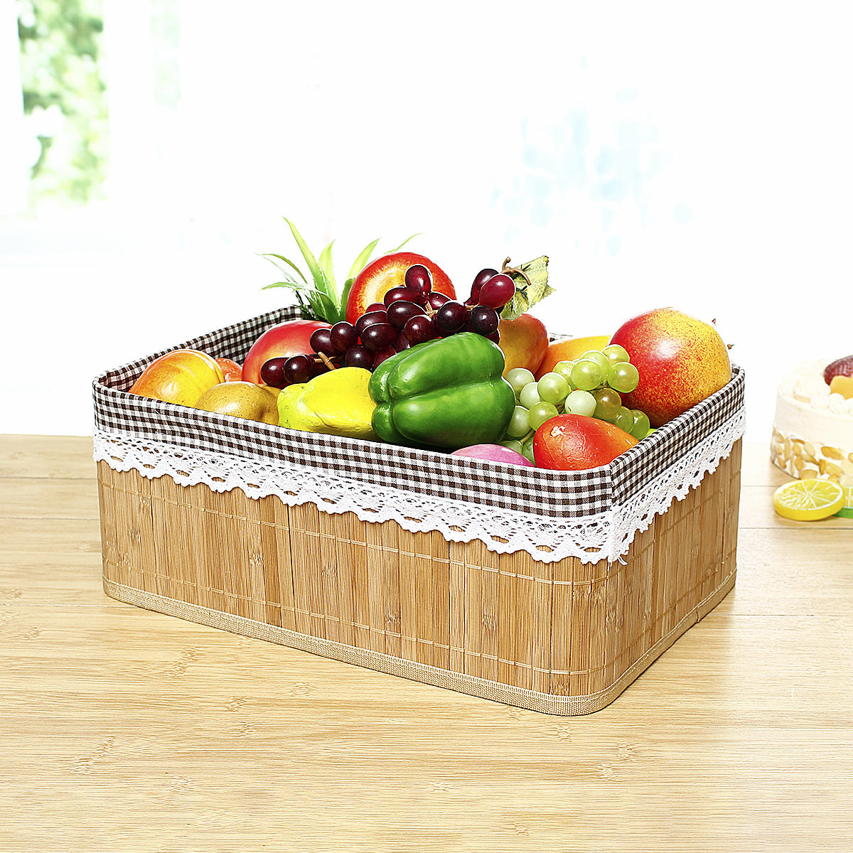 bamboe weven opbergmanden picknick kruidenier snacks toy box desktop organizer