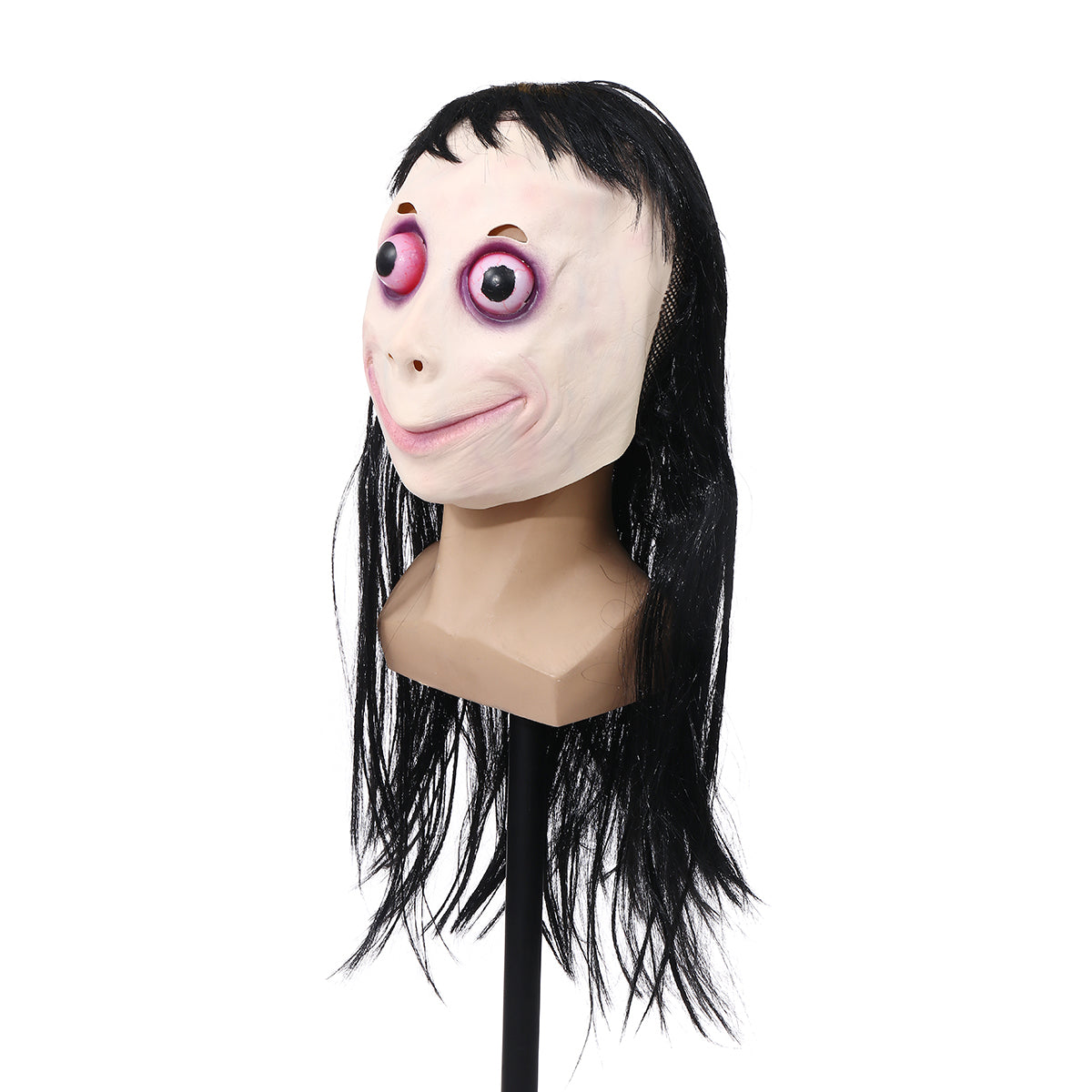 led scary momo mask game horror mask cosplay volledig hoofd momo mask big eye met lange pruiken halloween party props