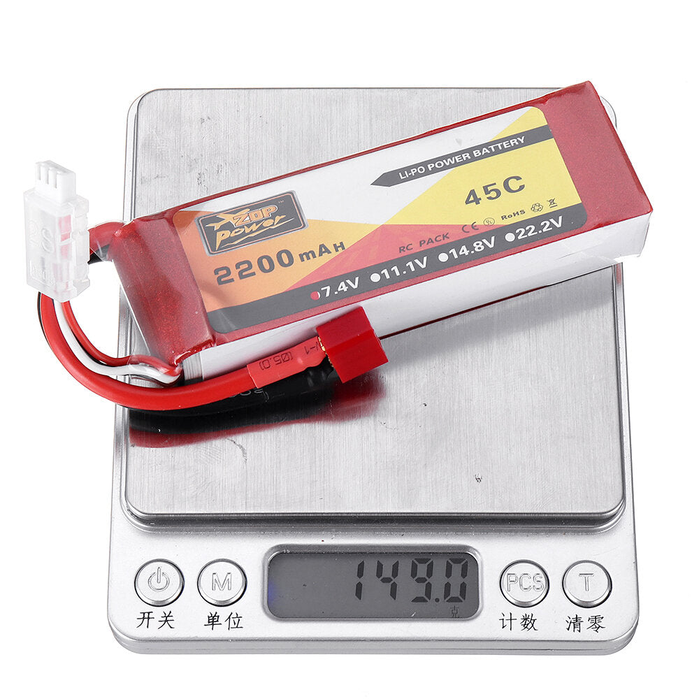 zop power 7.4v 2200mah 2s 45c lipo-batterij t plug voor wltoys 124019 124018 144001 10428 k949 rc auto