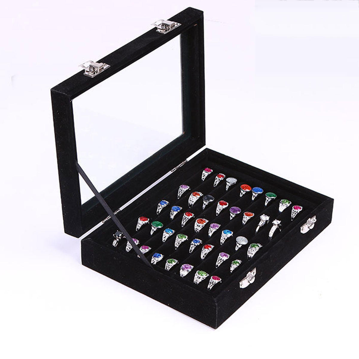 sieraden fluwelen houten ring display organizer box ladehouder oorbel opbergtas