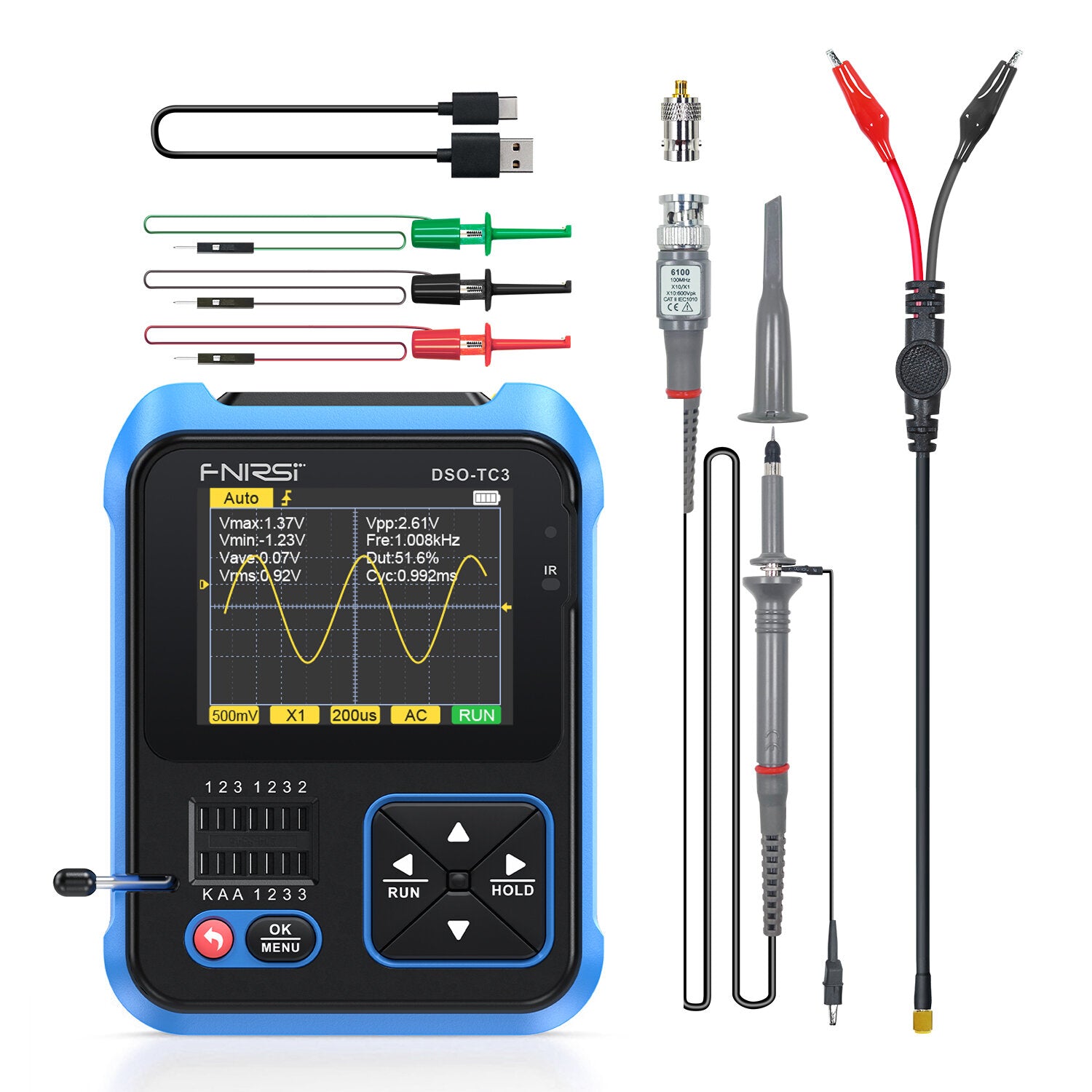 fnirsi dso-tc3 digitale oscilloscoop transistor tester functie signaal generator 3 in 1 multifunctionele elektronische component tester