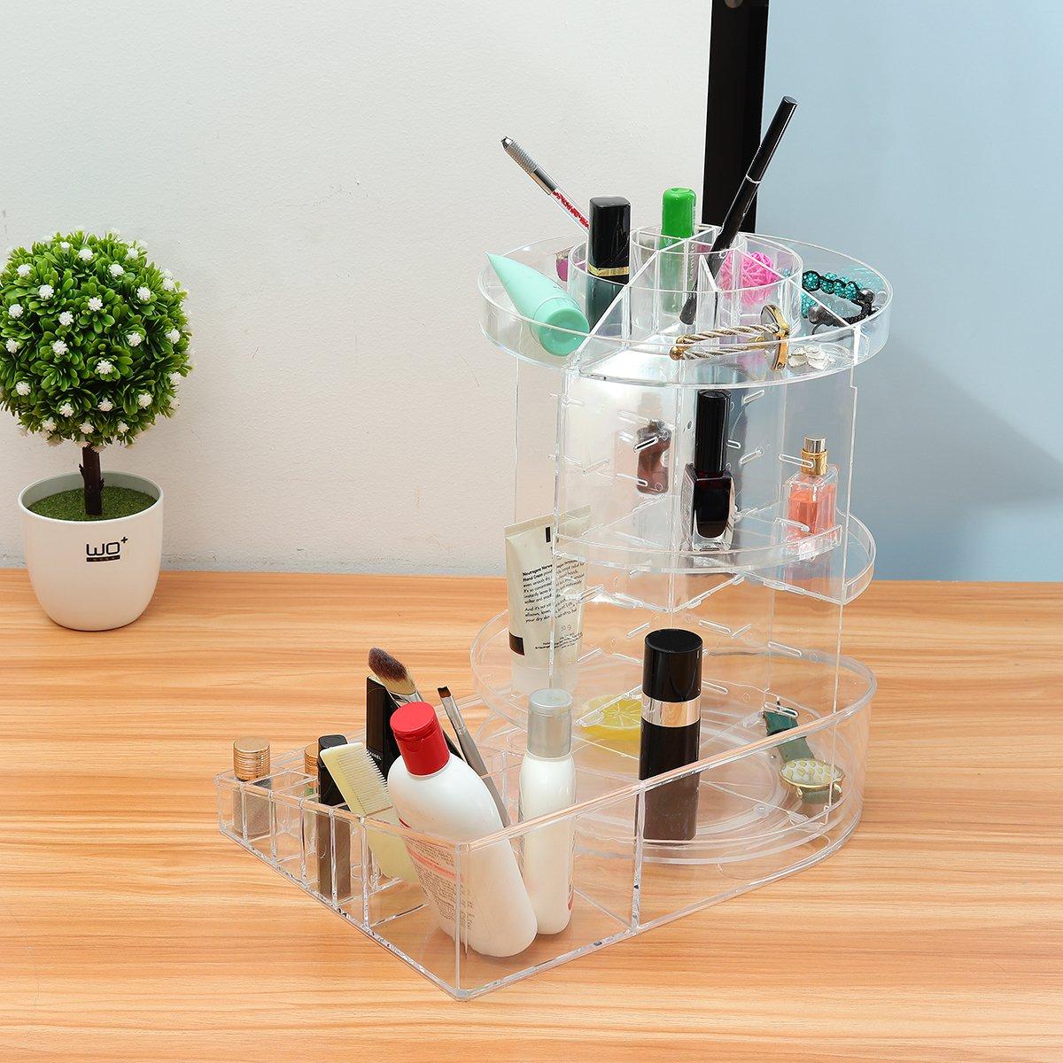 360 graden draaiende acryl cosmetische organisator 2 in 1 make-up display rack opbergtas