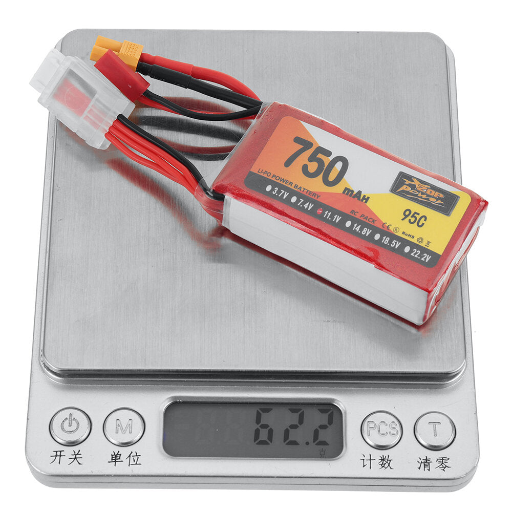 zop power 11.1v 750mah 95c 3s lipo-batterij xt30 stekker voor rc drone