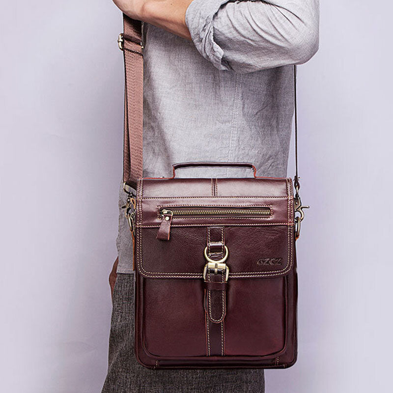 mannen echt lederen handtas schoudertas crossbody tas zakelijke tas