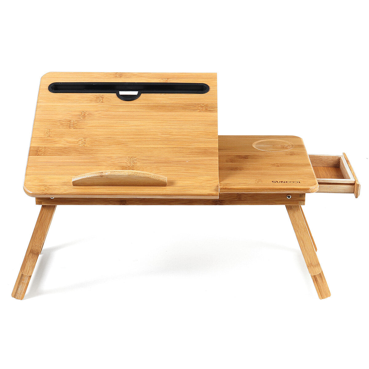 houten laptop bureau draagbaar opklapbaar bureau slaapbank notebook stand studeertafel met lade + bekerhouder + telefoon/tablet slot