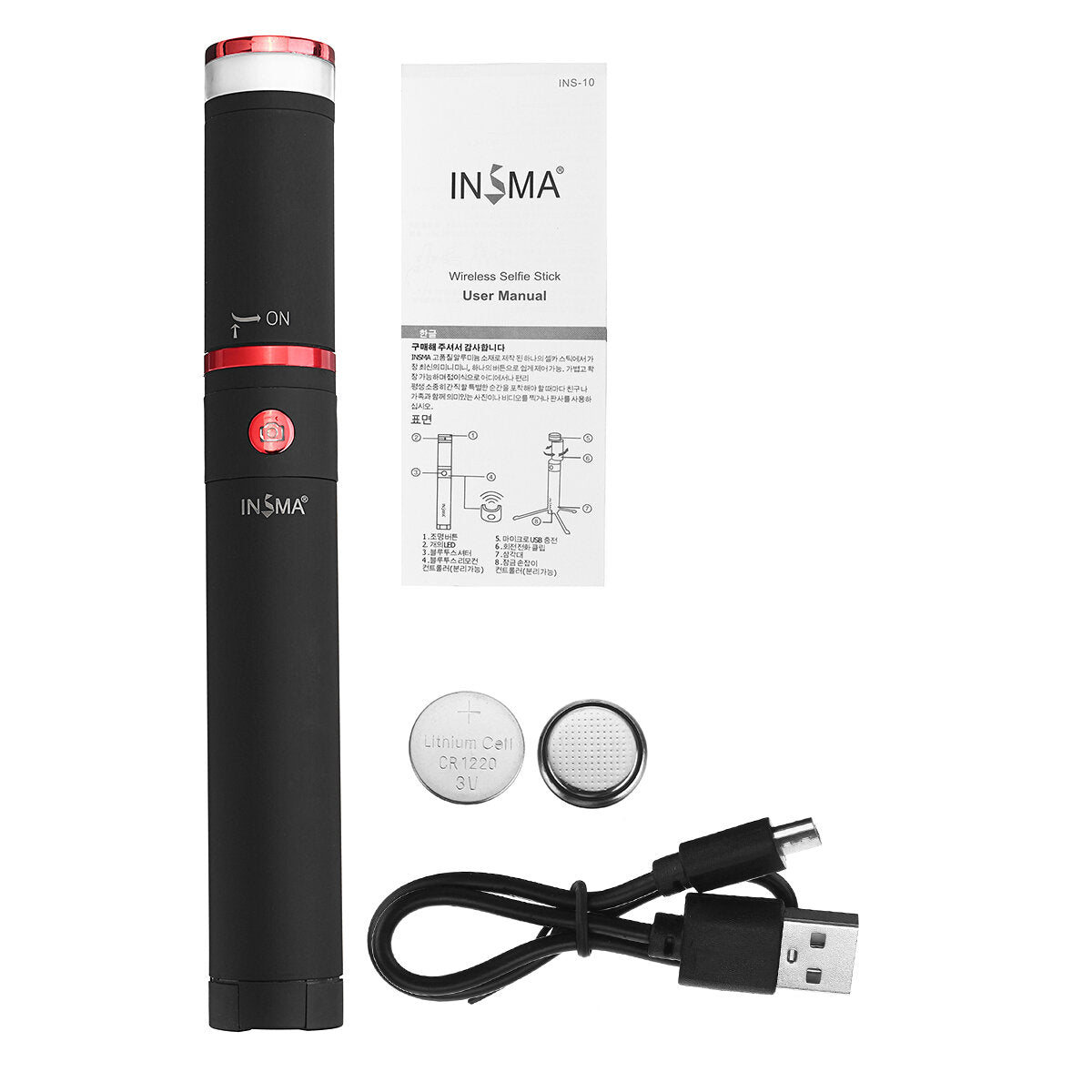 insma ins-10 all in one led invullicht selfie stick uitschuifbare bluetooth afstandsbediening statief voor live stream telefoons sport