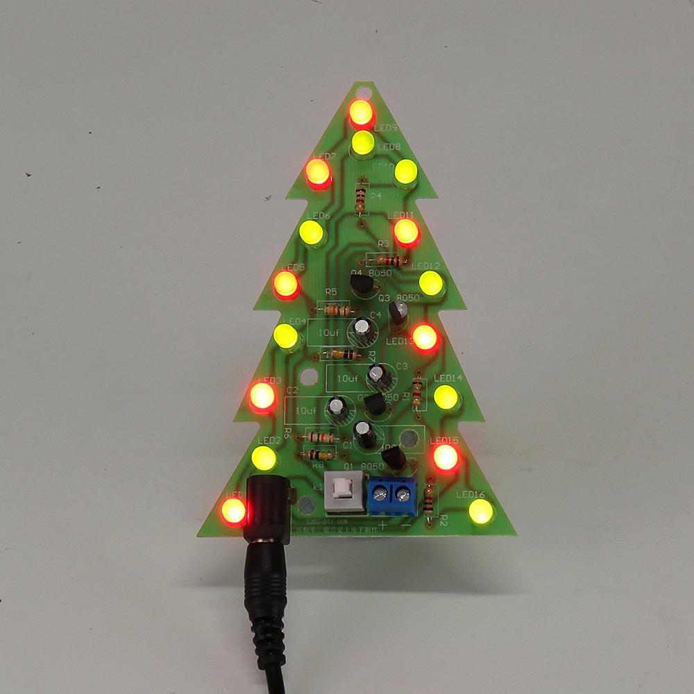 gemonteerd usb-kerstboom 16 led-kleurenlicht elektronische pcb-decoratie boom kinderen geschenk gewone versie