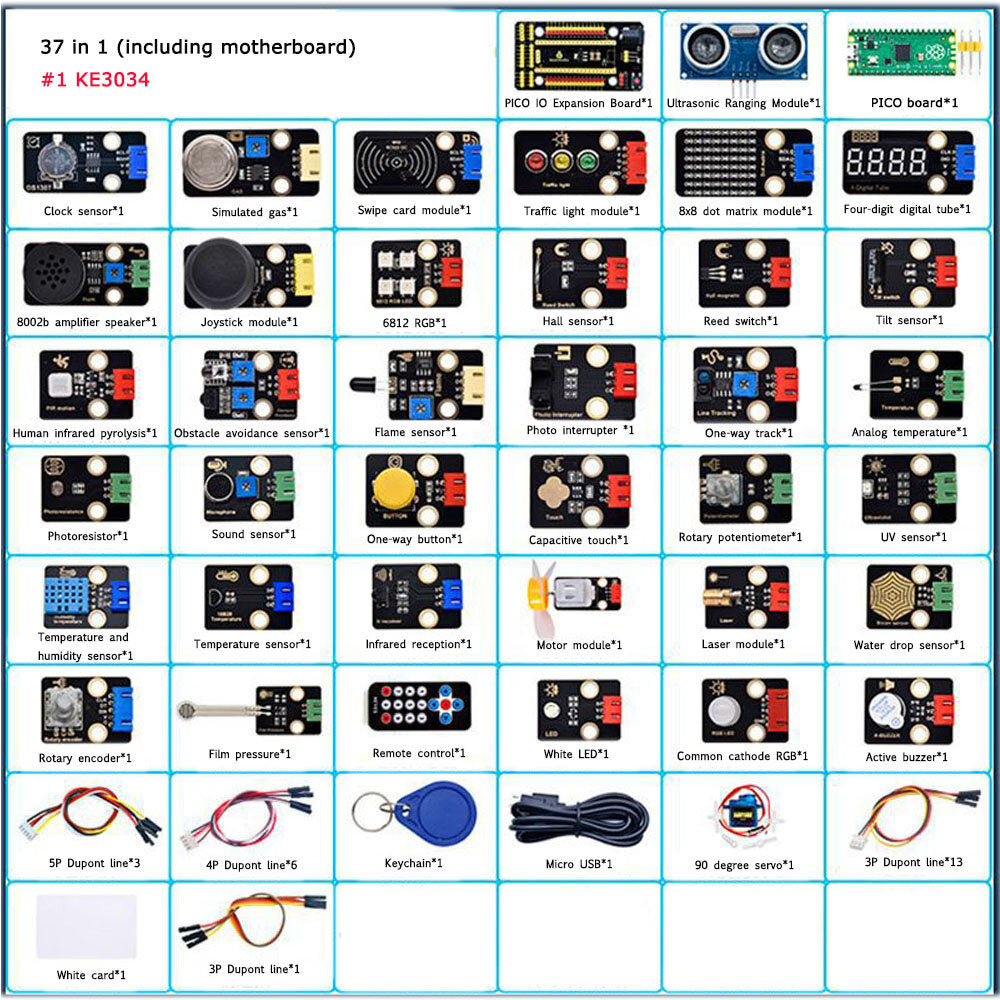 raspberry pi pico 37 in 1 sensor kit voor micropython met main board basis micropython programmering