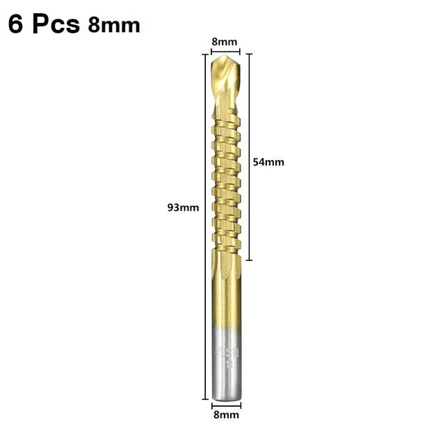 6 stuks 3-8 mm hss-boor titanium gecoate gatenzaagboorset houtgatsnijder kernboor