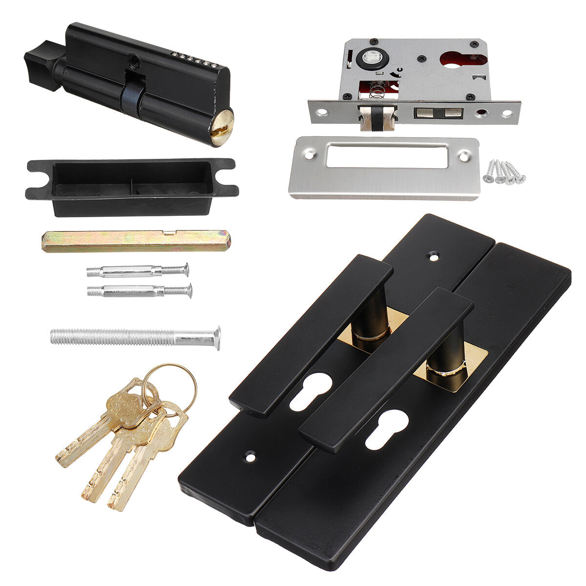 black steel home deur entry hefboom handvat sloten + 3 sleutels set voor indoor houten deur