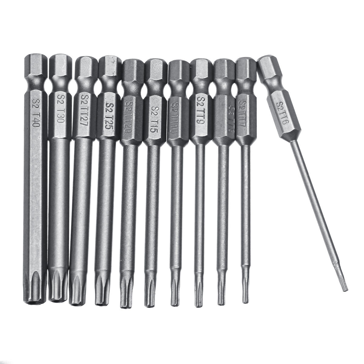 10 stuks tt6-tt40 torx schroevendraaier bit 75mm hex shank power boor schroevendraaier bits set: