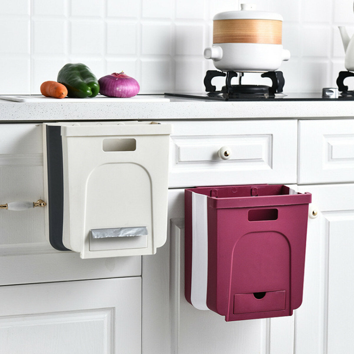 wandmontage opvouwbare afvalbak keukenkast deur prullenbak bin