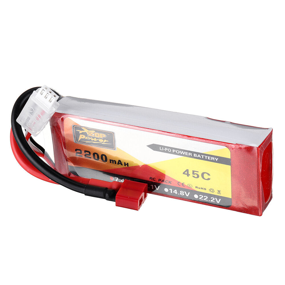 zop power 7.4v 2200mah 2s 45c lipo-batterij t plug voor wltoys 124019 124018 144001 10428 k949 rc auto