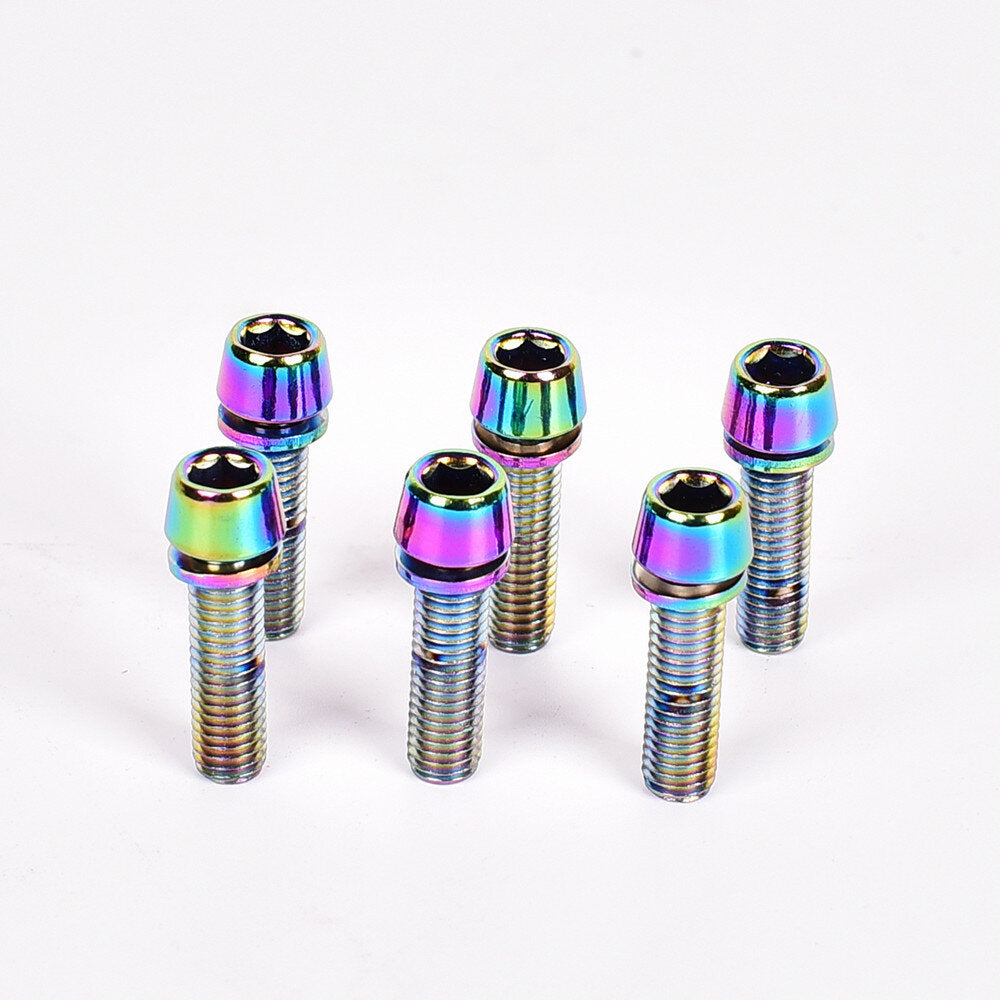 6 stuks / doos mountainbike fietsstuur legering schroef titanium vergulde schroef m5 / m6 * 18 mm