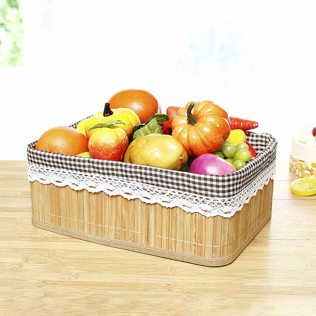 bamboe weven opbergmanden picknick kruidenier snacks toy box desktop organizer