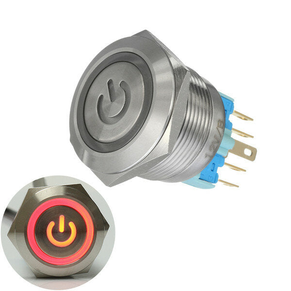 12v 6-pins 22 mm drukknop-momentschakelaar met led-licht