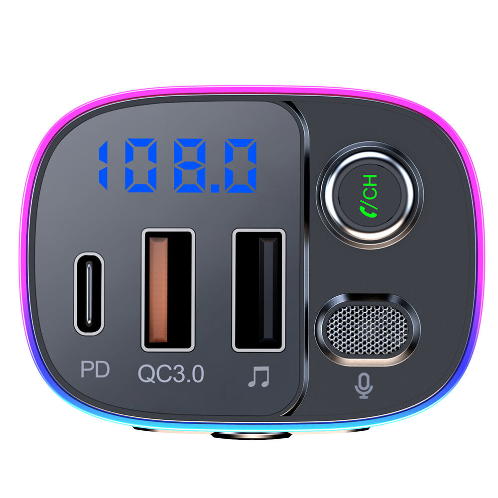 t65 bluetooth v5.0 fm-zender 18w pd + qc3.0 usb-autolader 9 kleuren sfeerverlichting siri spraakbesturing handsfree bellen digitaal display draadloze radio-adapter muziek afspelen carkit