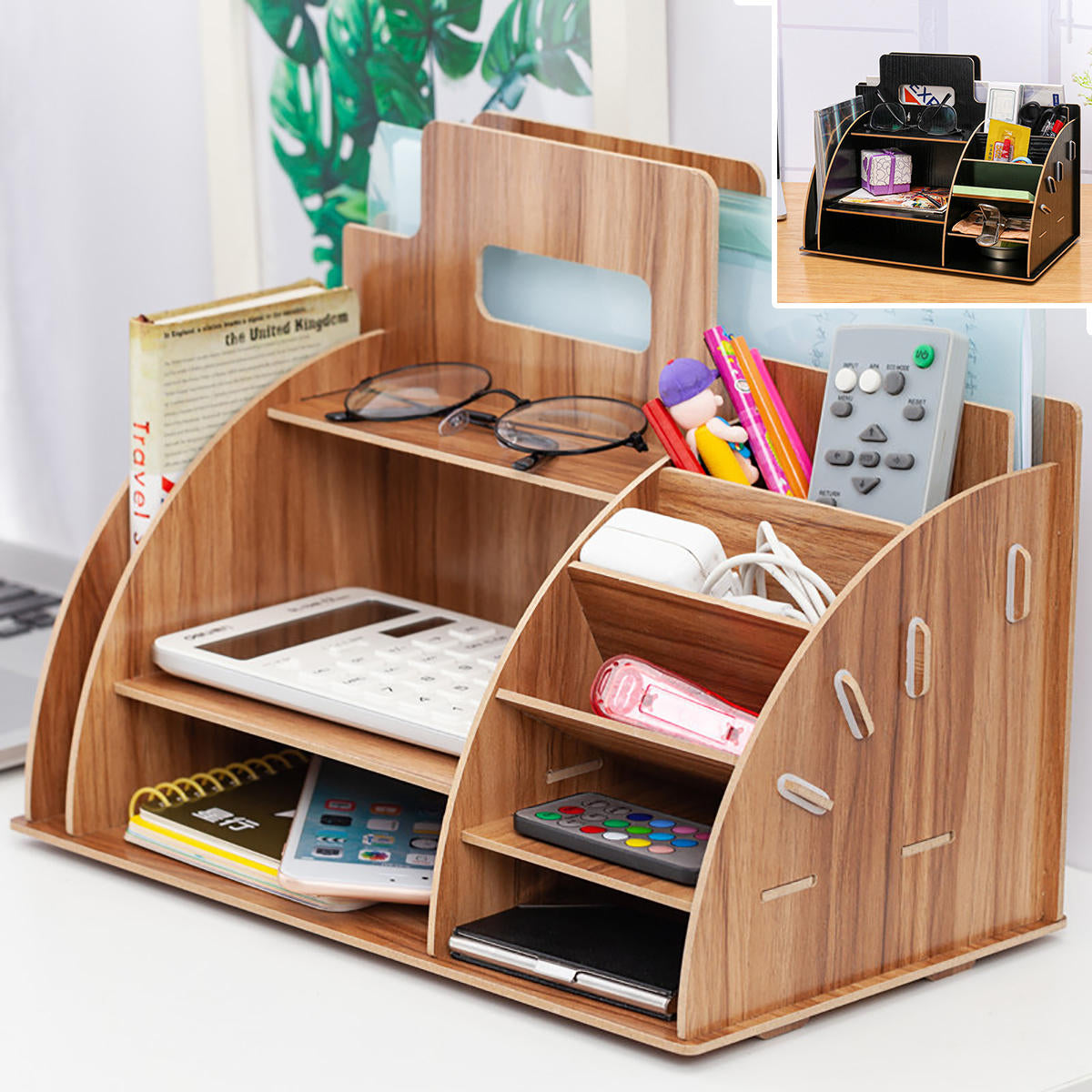 houten desktop organizer kantoorbenodigdheden opbergrek houten bureau organizer thuiskantoor supply opbergrek