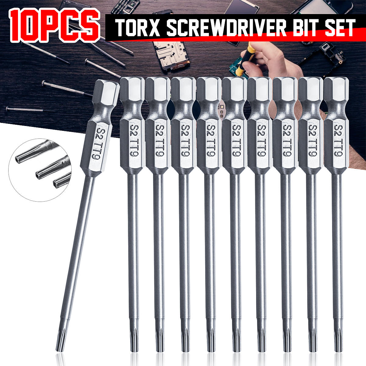 10 stuks tt6-tt40 torx schroevendraaier bit 75mm hex shank power boor schroevendraaier bits set: