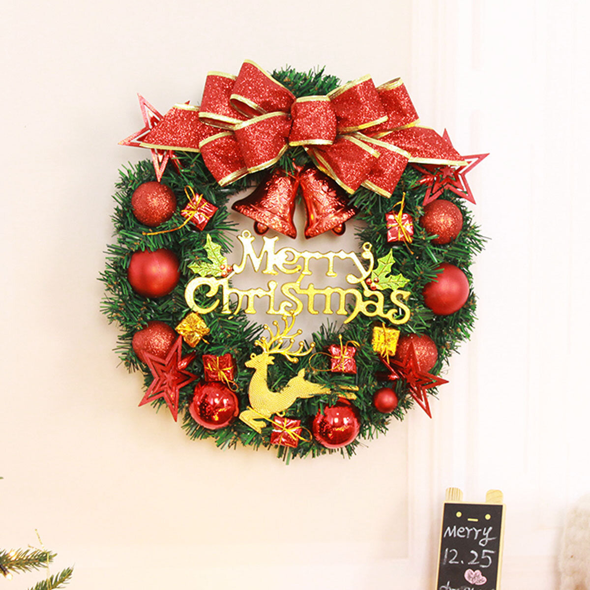 kerst grote krans deur muur ornament garland decoratie met strik bal indoor outdoor kerstfeest decoratie