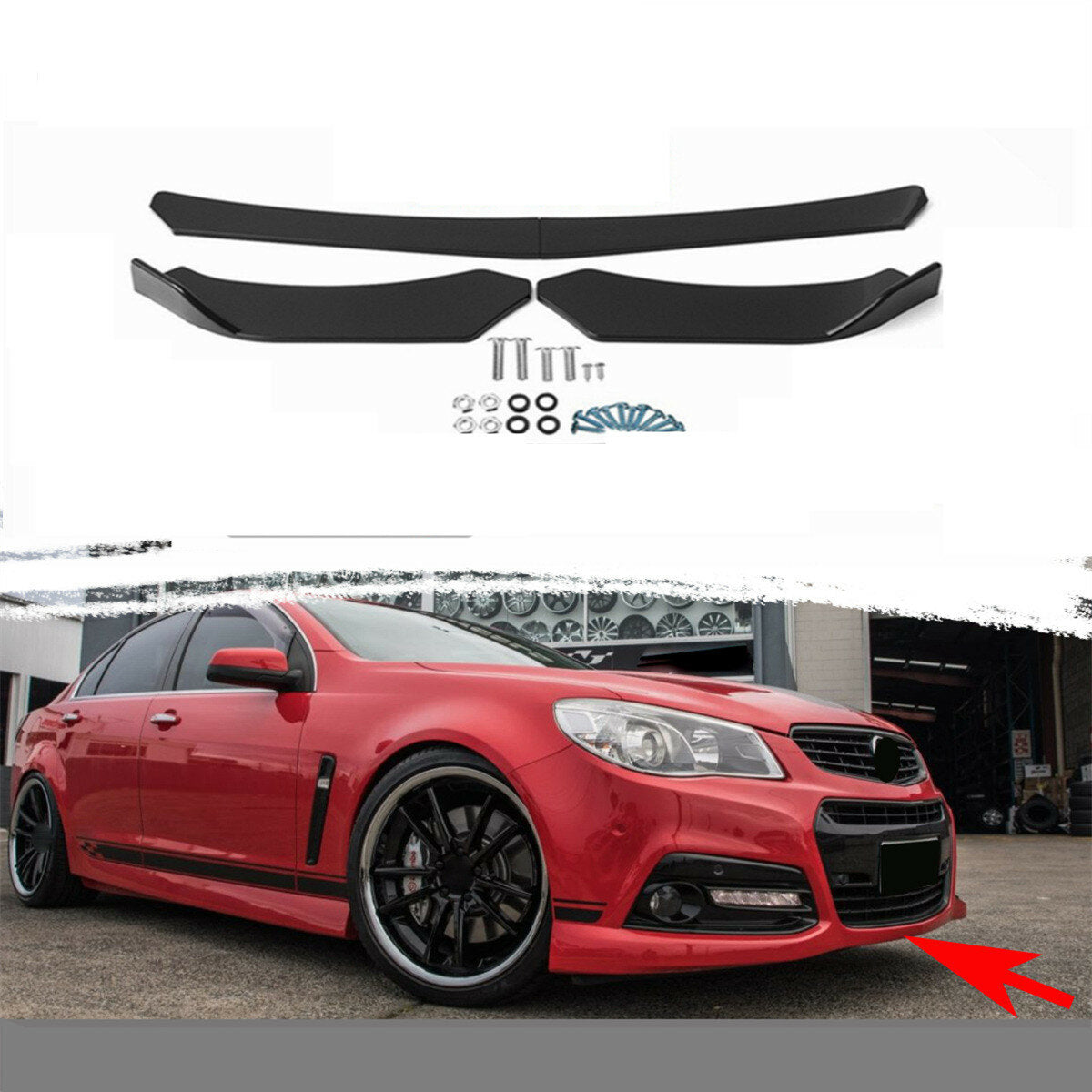 4 stuks zwart front lip chin bumper spoilers body kits voor auto universeel: