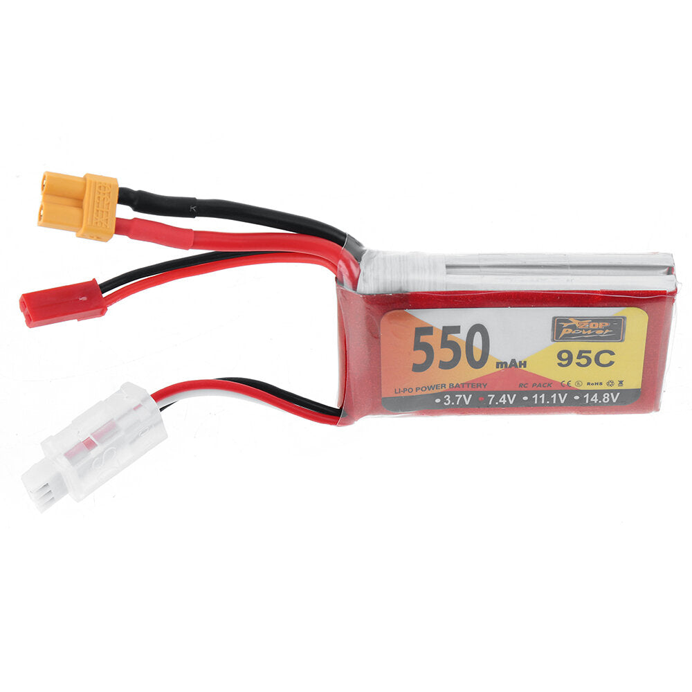 zop power 7.4v 550mah 95c 2s lipo-batterij xt30 stekker voor rc drone