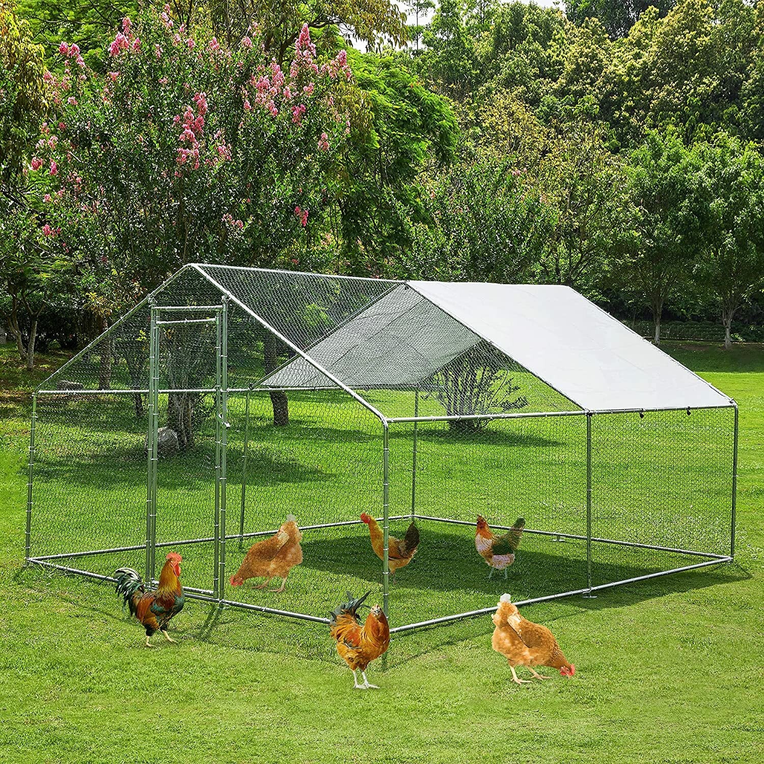 pawgiant kippenhok run cage upgrade 86.6 × 40 × 38 metalen kip hek pen huisdier box behuizingen met bescherming cover & grond nagel. kooi binnen buiten tuin voor kleine dieren kat kip eend konijn