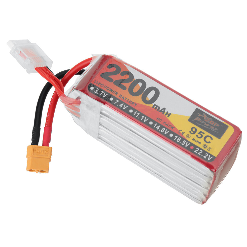 zop power 22.2v 2200mah 95c 6s lipo-batterij xt60-stekker voor rc drone