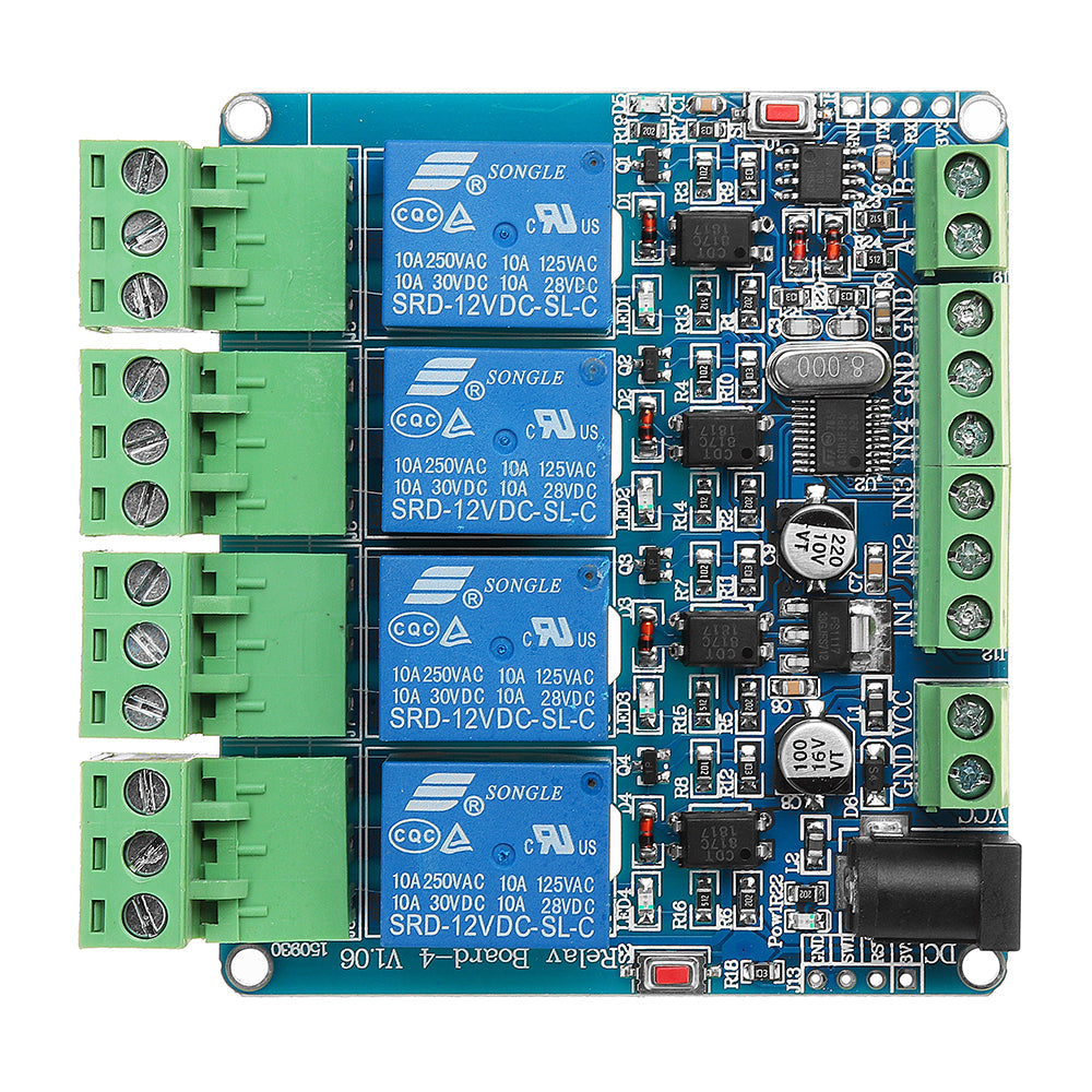 modbus rtu 4-kanaals relais module 4ch input optocoupler isolatie rs485 mcu