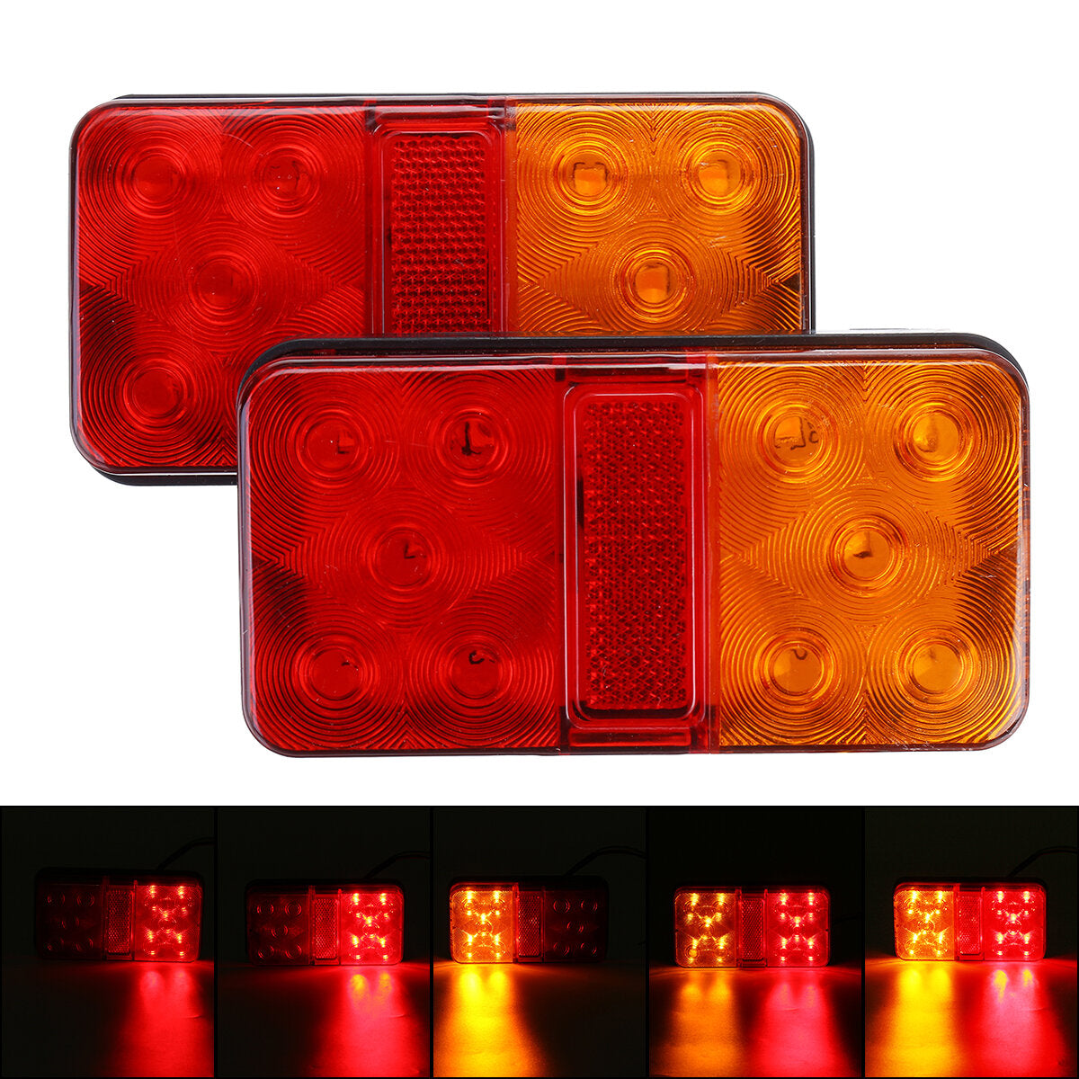 2 stuks 10 led achter stop indicator achterlichten rood + amber voor trailer truck vrachtwagen caravan van 12-80v