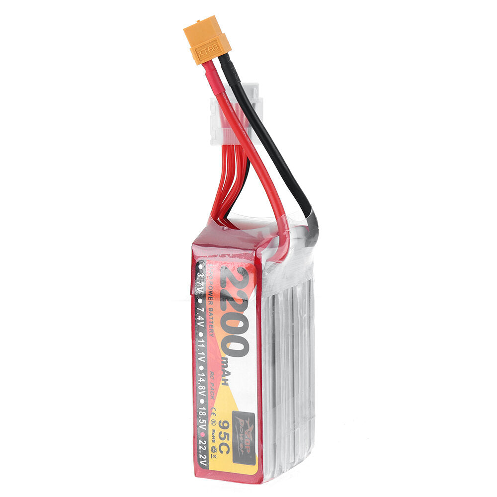 zop power 22.2v 2200mah 95c 6s lipo-batterij xt60-stekker voor rc drone