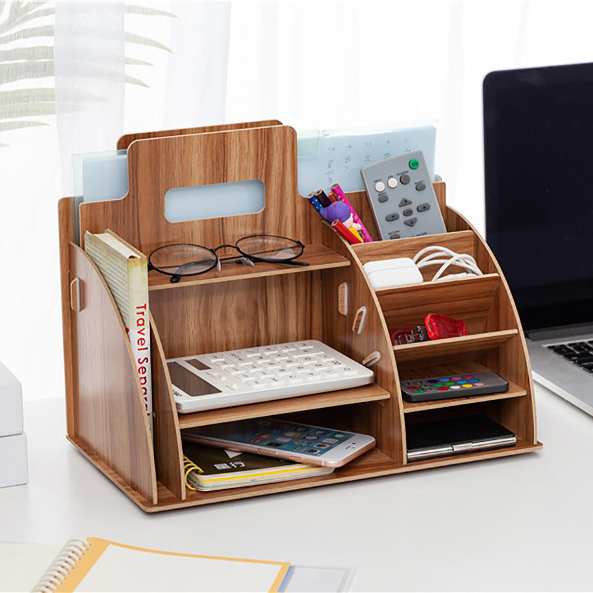 houten desktop organizer kantoorbenodigdheden opbergrek houten bureau organizer thuiskantoor supply opbergrek