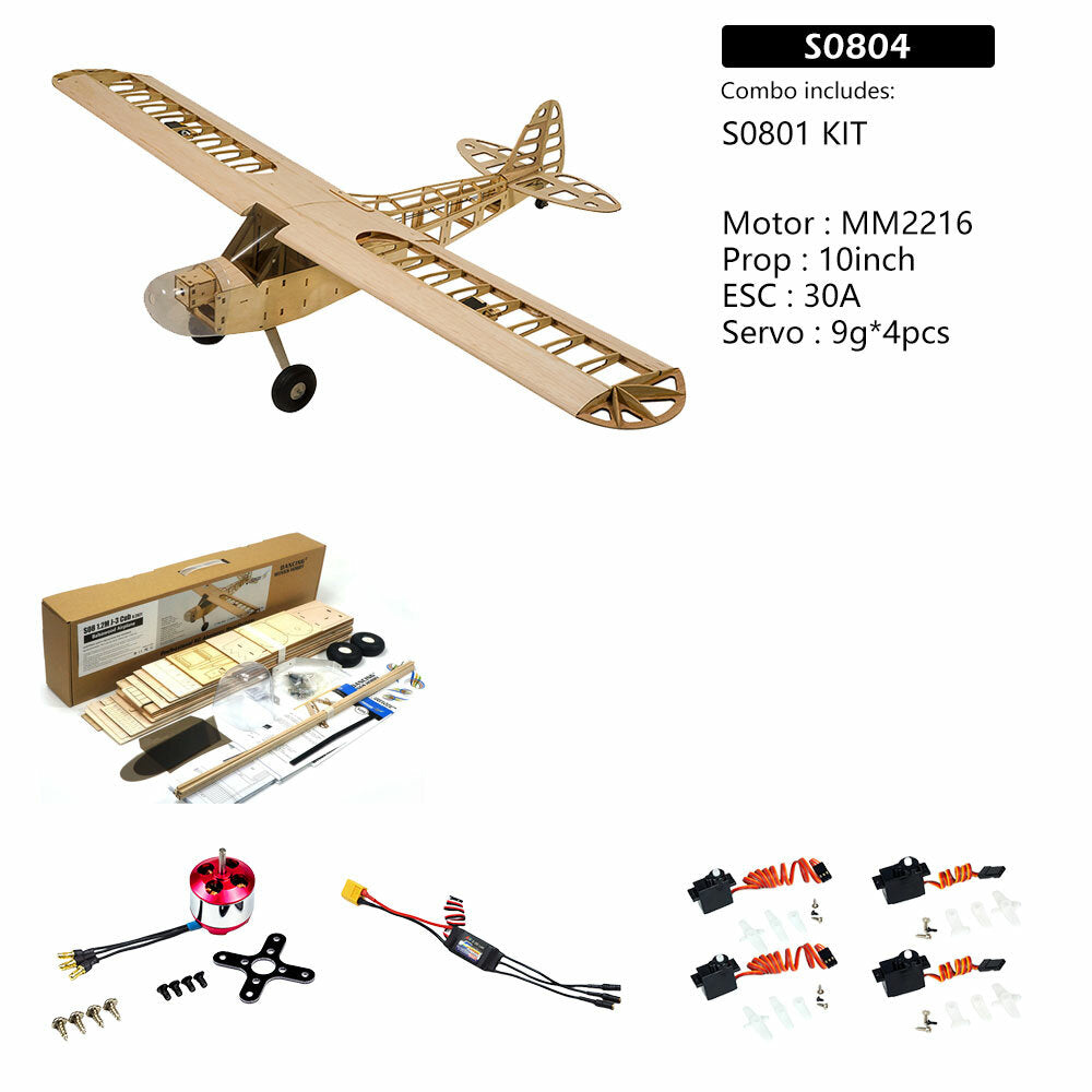 dancing wings hobby s08 piper j3 cub 1180 mm spanwijdte balsahout rc vliegtuig kit / kit + power combo