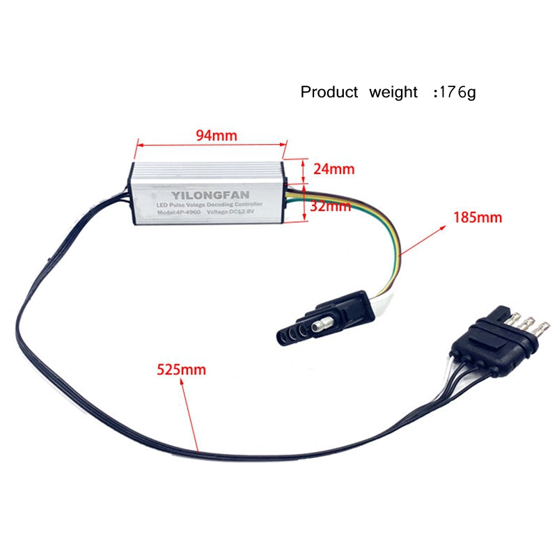 4-pins lampjes foutopsporing decoder kabelboom met standaard platte connector y-splitter voor aanhangwagen