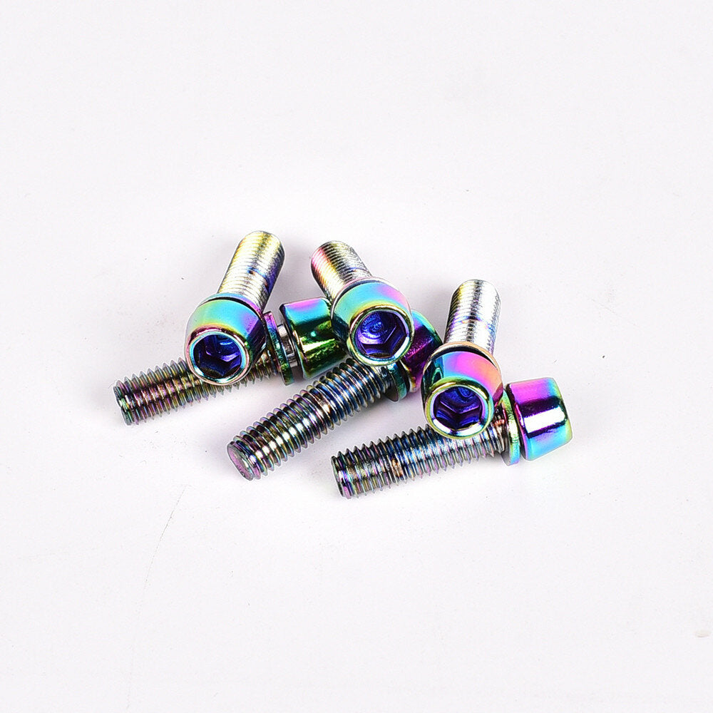 6 stuks / doos mountainbike fietsstuur legering schroef titanium vergulde schroef m5 / m6 * 18 mm